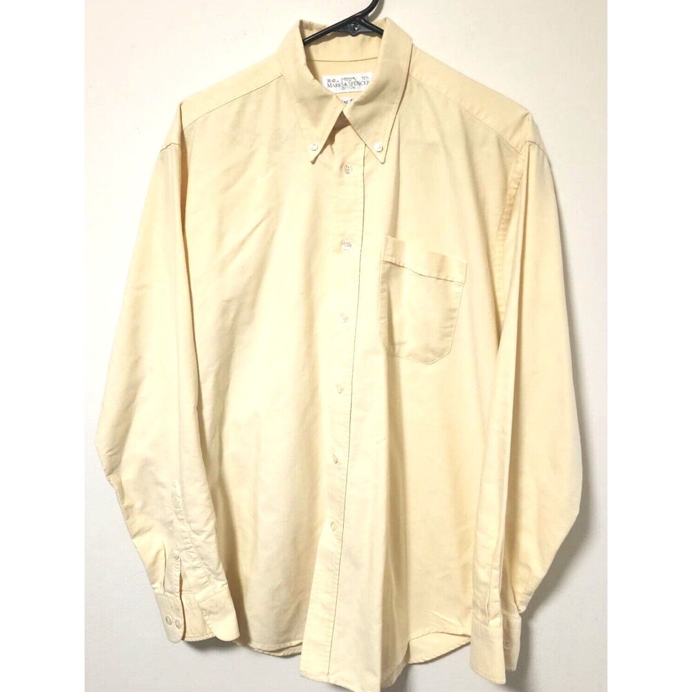 Marks & Spencer Oxford Weave Long Sleeves Yellow Men's Cotton Shirt Size 15.5